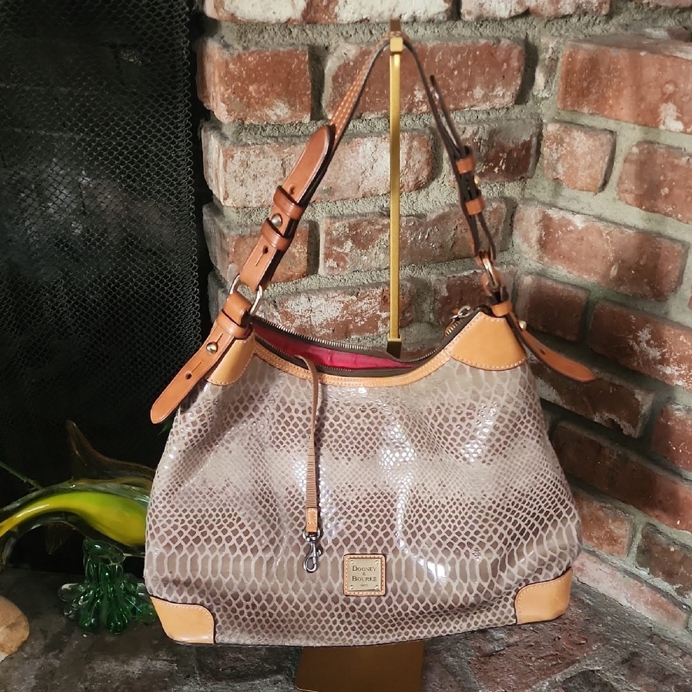 Dooney & Bourke Snakeskin Embossed Leather Shoulder Bag Hobo Purse